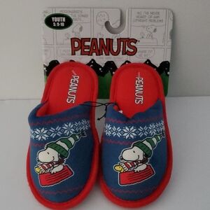 NWT Peanuts Christmas Snoppy & Woodstock Kids Slippers, Blue&Red ,Youth S,M,L,XL